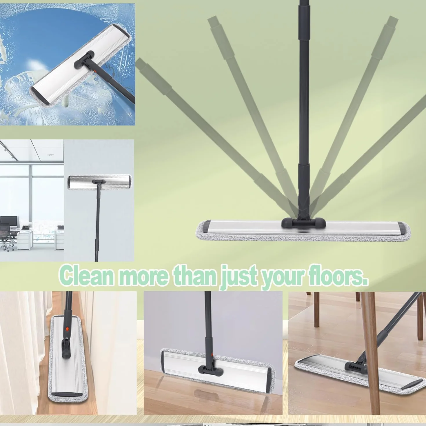 Mop z mikrofibry 45,7 cm mokry mop do czyszczenia podłóg laminowanych z twardego drewna, obracany o 360 stopni, regulowany, lekki mop na mokro / suchy + 5 wkładów do mopa wielokrotnego użytku + 1 szczotka do usuwania brudu