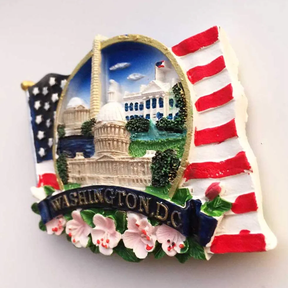 Stolica Stanów Zjednoczonych Waszyngton pomnik Waszyngton D.C. Ameryka USA magnes na lodówkę 3D żywica ręcznie robiona rękodzieło turystyczne podróż miasto pamiątka kolekcja list naklejka na lodówkę