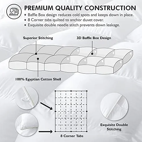 Egyptian Linens Gęstość splotu 1500 pełna/Queen Size syberyjski puchowy gęsi kołdra 100% bawełna egipska 1500 Tc - konstrukcja pudełka z klapą - 750 Fp - 127 ml - jednolity biały