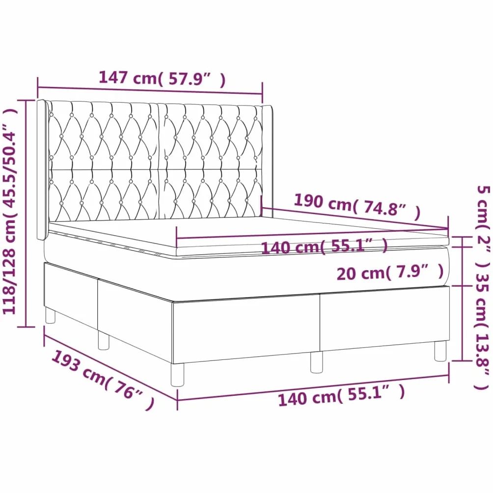Tkanina z regulowanym zagłówkiem Standard 140x190 cm Brąz | Łóżko kontynentalne z materacem sprężynowym brązowe tkanina 140x190 cm wysokie wezgłowie średnio twarde