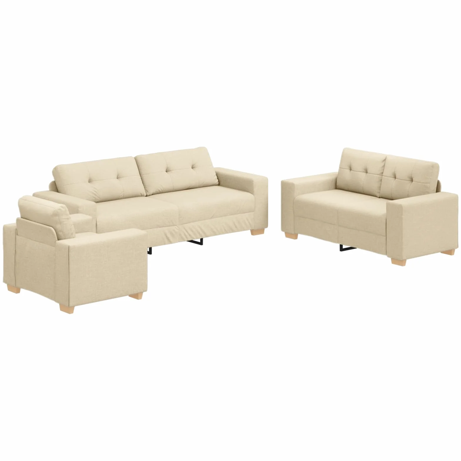 Nowoczesny 3-częściowy zestaw sofy w kolorze kremowym z poduszkami, ergonomiczny zestaw do salonu do wygodnego kącika do czytania, odporny na plamy i trwały, stylowy design dla eleganckiego