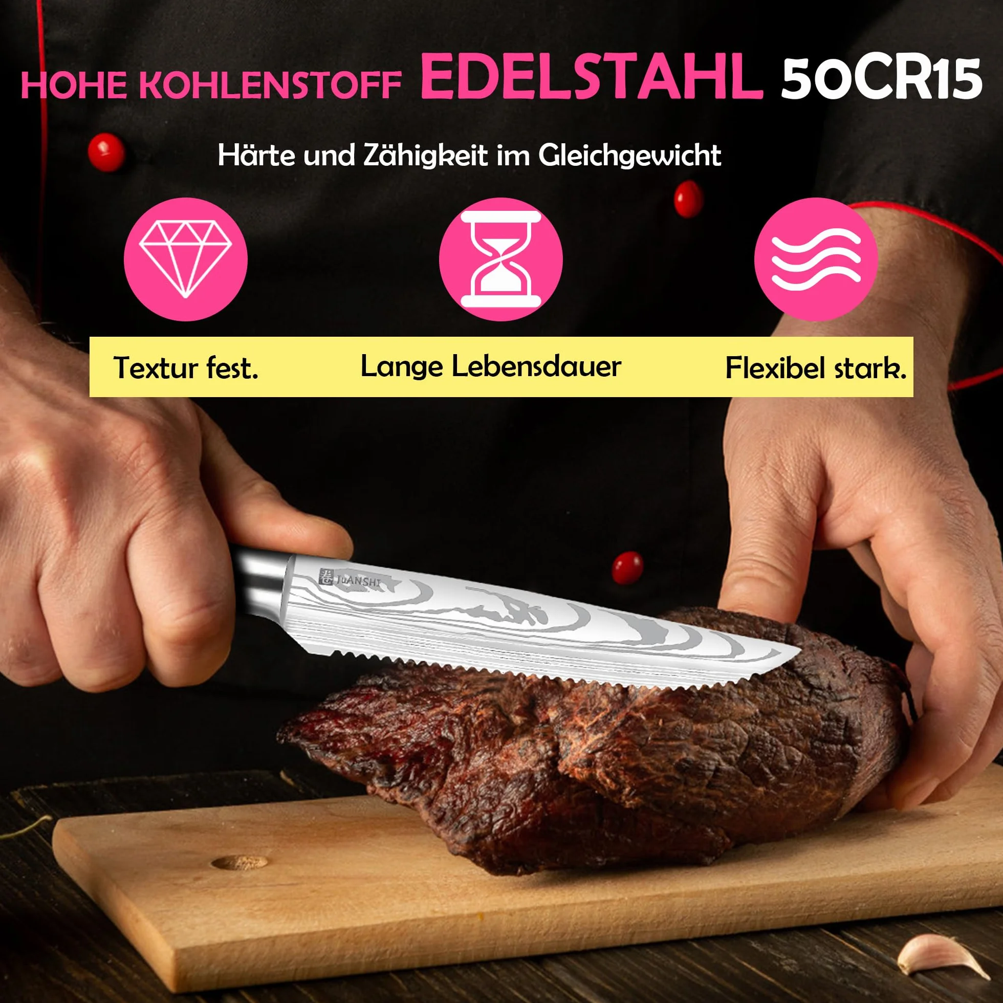JUANSHI Noże kuchenne profesjonalny nóż szefa kuchni nóż do chleba Santoku nóż kuchenny (nóż do steków 11,4 cm)