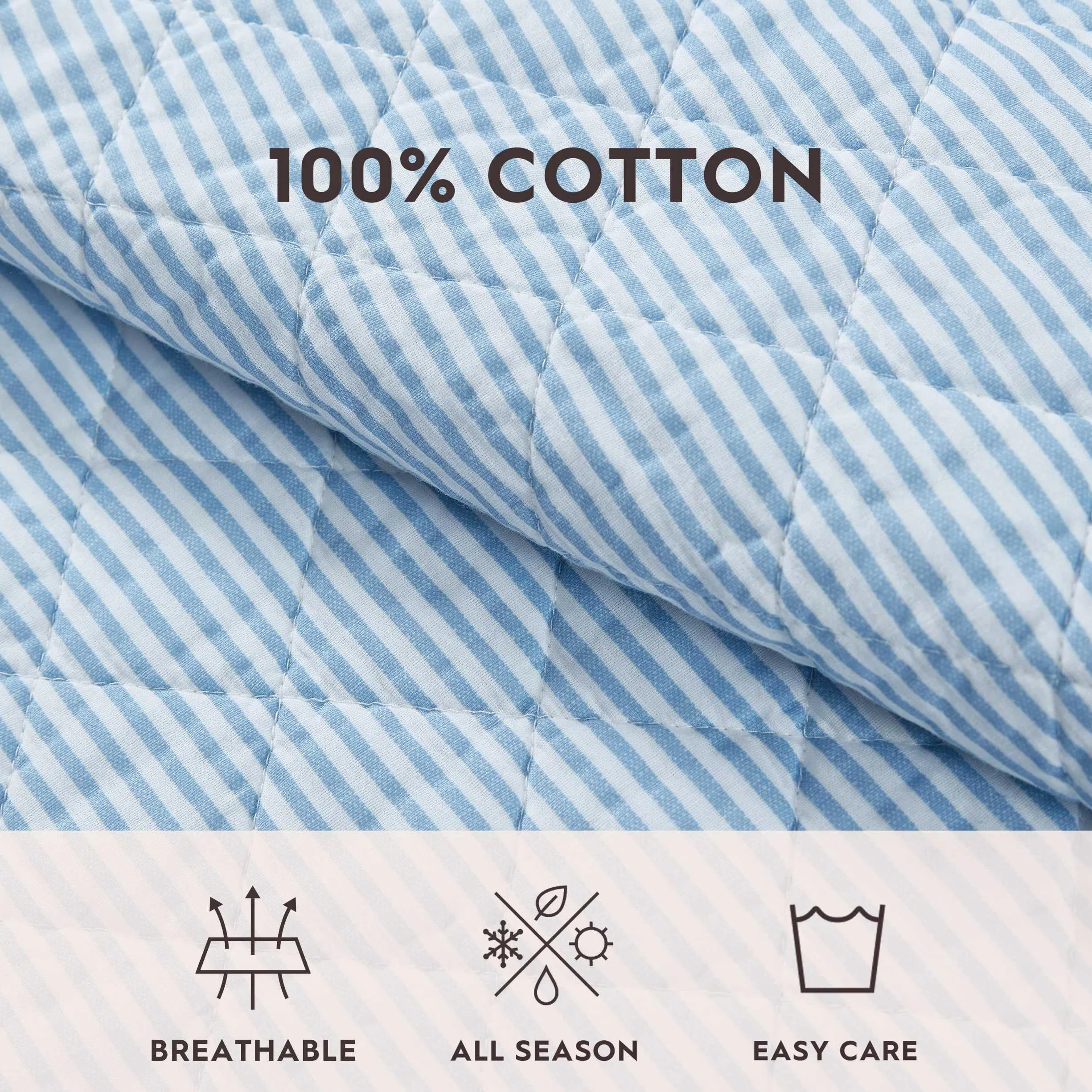 Laura Ashley Quilt Set King Oxford Stripe Blue Super Soft Bedding Sham