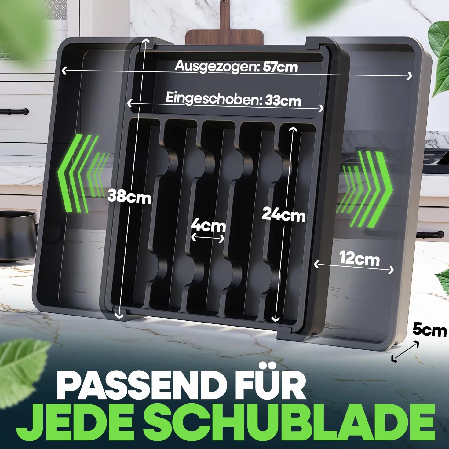 Loco Bird Pojemnik na sztućce do szuflad, wysuwany do 50 cm – wkład na sztućce z tworzywa sztucznego, regulowany – organizer na sztućce do kuchni – wkład do szuflady – organizer do krojenia
