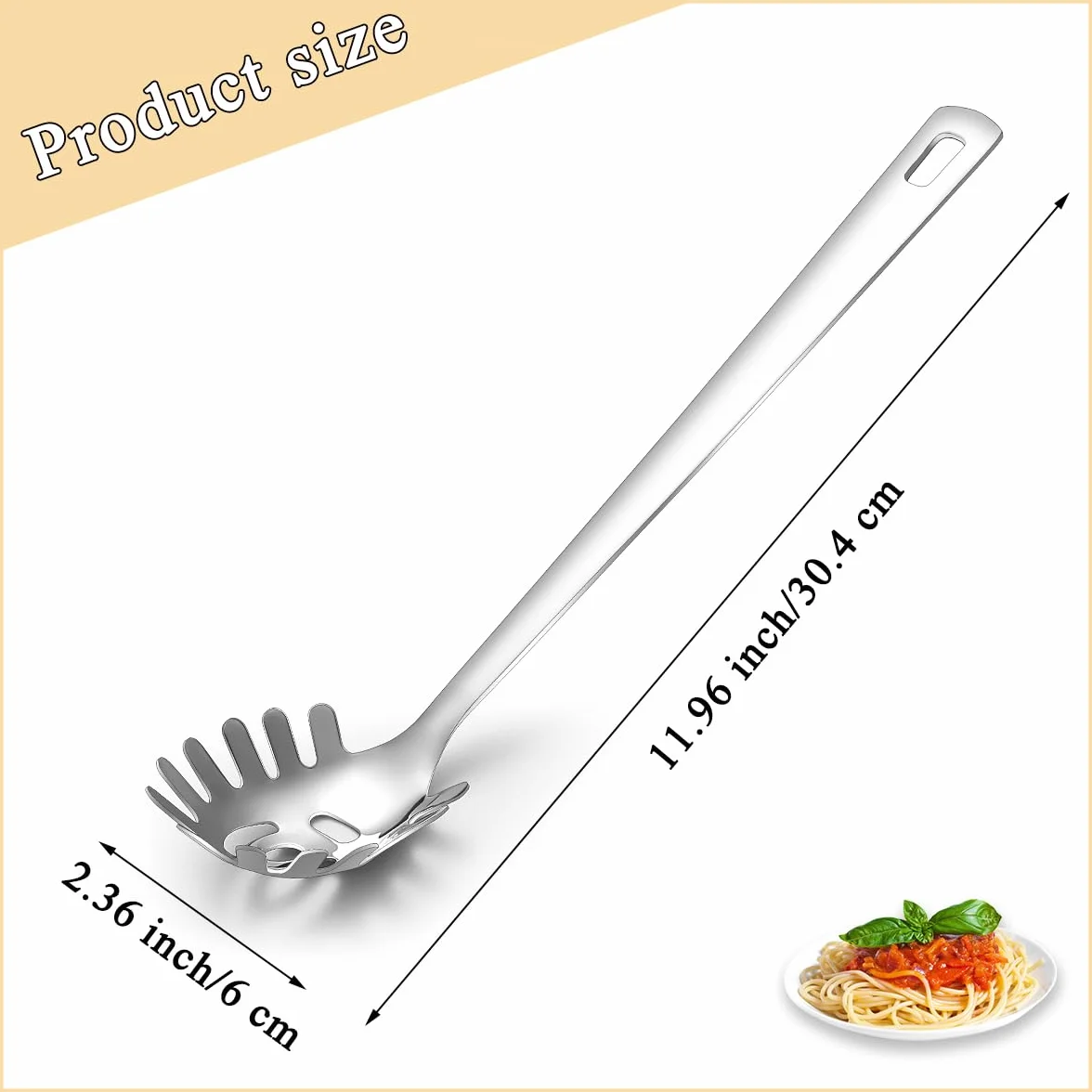 Łyżka do spaghetti, Serwer do makaronu ReaNea, Łyżka do makaronu ze stali nierdzewnej z zębami, Metalowy widelec do makaronu, Odporny na ciepło, Można myć w zmywarce