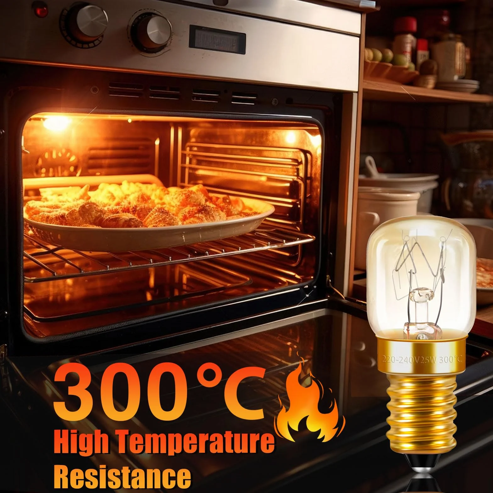 2 sztuki ściemnianych lamp do piekarnika T22, odporne na wysokie temperatury do 300 stopni, 120 lm, ciepła biel, 2700 K, gwint E14, lampa chłodząca, AC 220-240 V, do lampy lawowej, oświetlenie