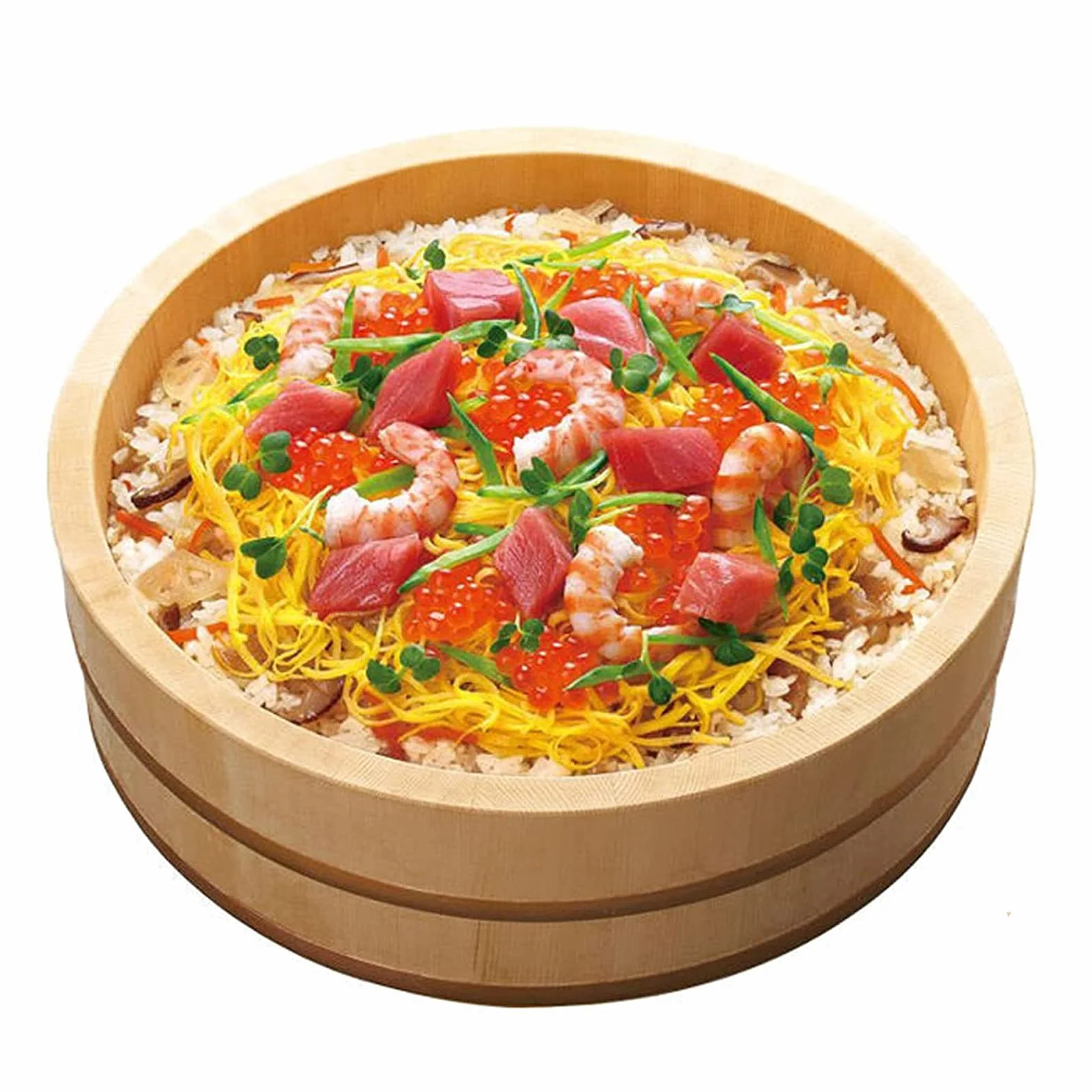 AIZYR Ręcznie wykonana miska do mieszania ryżu Hangiri Sushi Oke - japońska drewniana wanna do mieszania ryżu z łopatką do robienia sushi i mieszania ryżu sushi, 39 cm / 15,3 cala