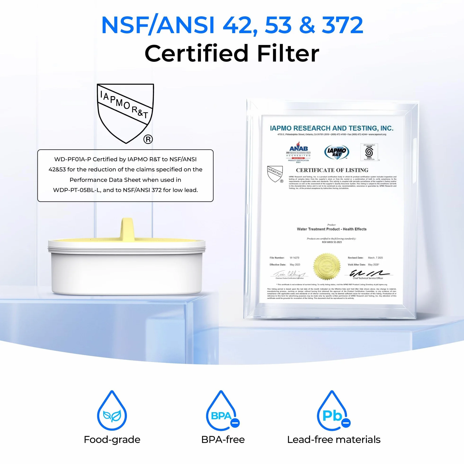 Waterdrop 𝐆𝐥𝐚𝐬 dzbanek z filtrem wody, 1,5L dzbanek z 2-miesięcznym filtrem, certyfikat NSF 53&42&372, Redukuje PFOA/PFOS, chlor, kadm, miedź, rtęć, WD-PT-72P