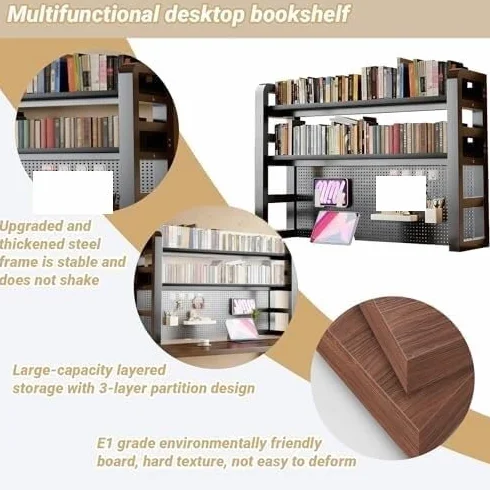 Diy Dwuwarstwowy organizer na biurko na komputer stacjonarny - Rozwiązanie | do przechowywania w biurze i w akademiku - Stylowa szafka biurko książki i niezbędne artykuły(C Double Layer,55cm)