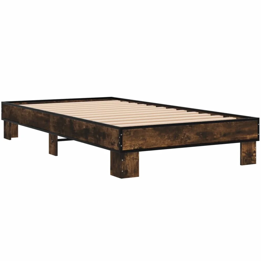 Rama łóżka rodzinnego łóżko podwójne łóżko sypialnia meble rama łóżka dąb wędzony 100 x 200 cm materiał drewnopochodny i metal