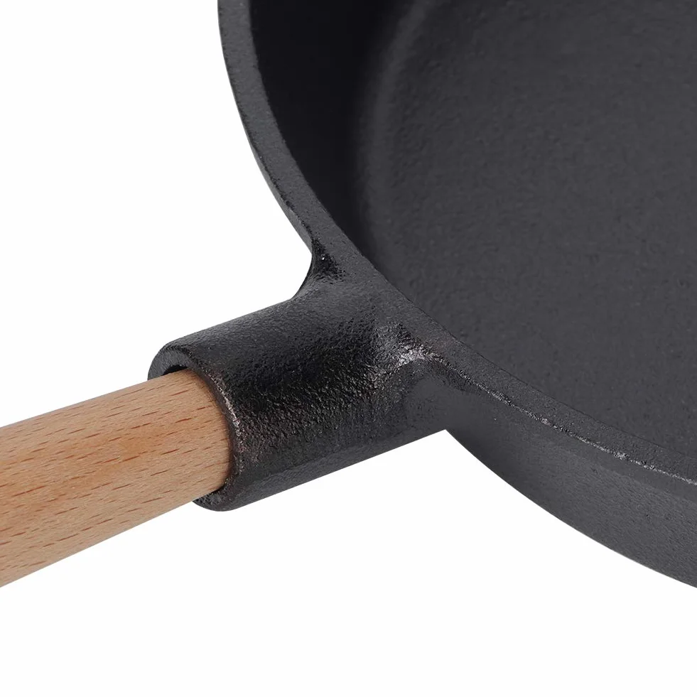 Patelnia żeliwna Patelnia do steków Gruba, wytrzymała patelnia z odpinanym drewnianym uchwytem do kuchni, restauracji Do użytku domowego Czarny 22 cm 24 cm 26 cm (Patelnia z drewnianą rączką o