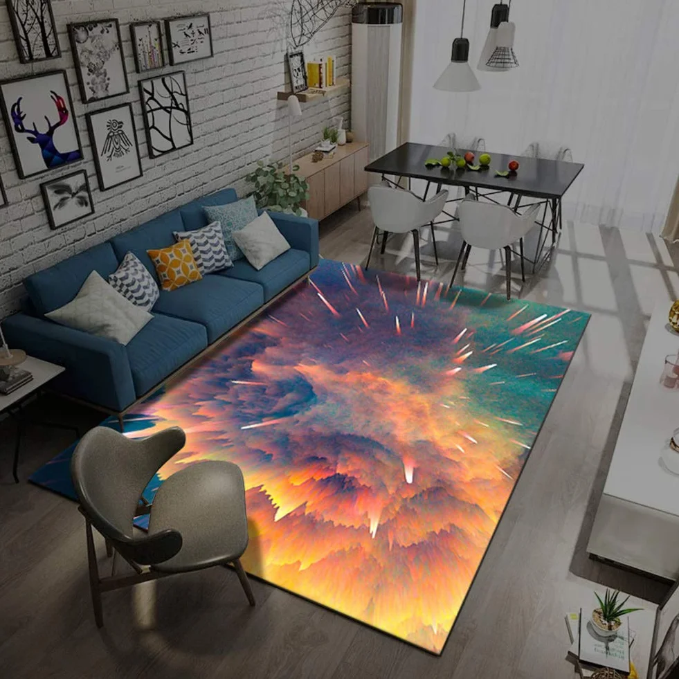 Ulepszona mata antypoślizgowa do domu nadaje się do prania do sypialni nauka salonu dekoracja bożonarodzeniowa, 3D burst wzór nieba dywan luksusowy super miękki tył 140*200 cm