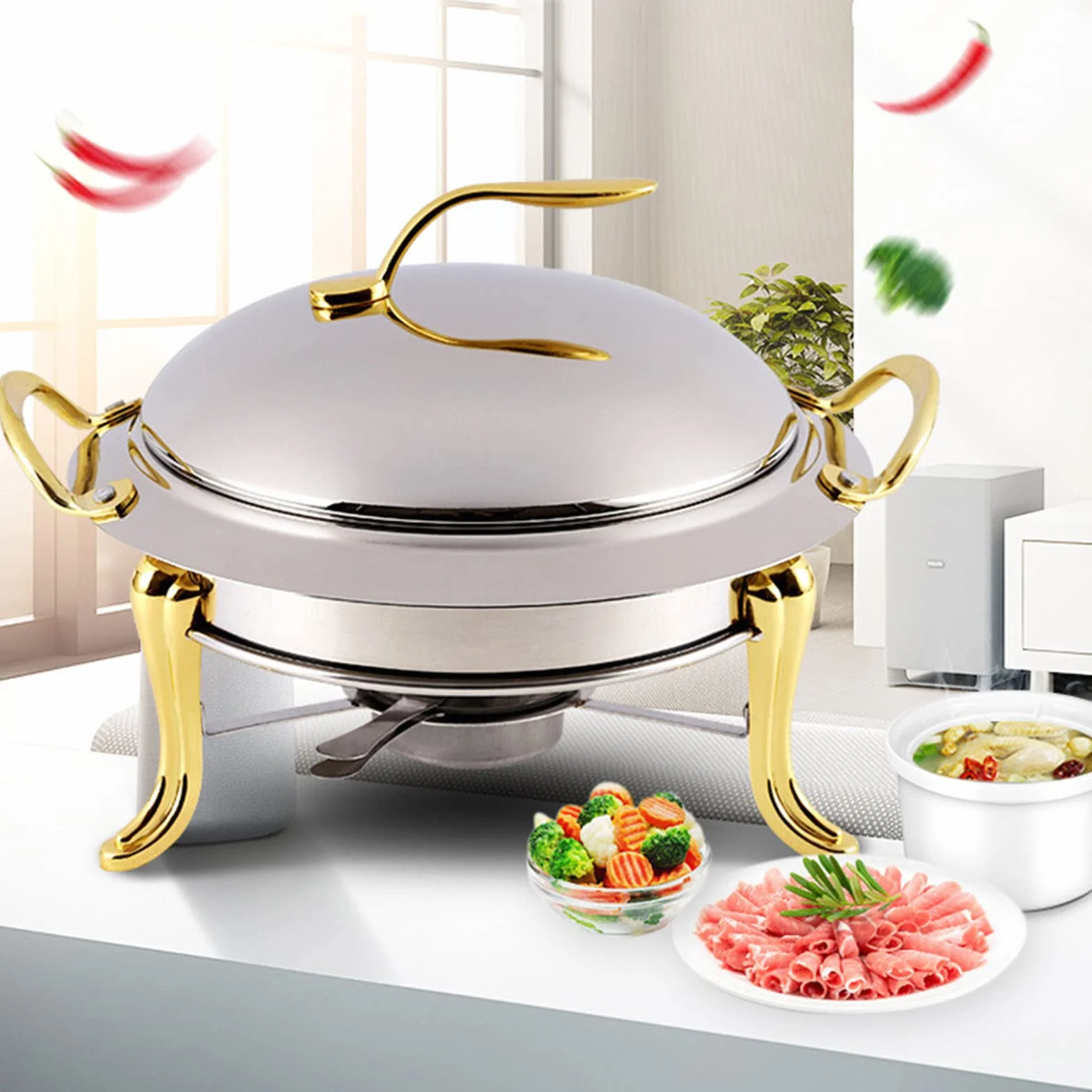 3-pak d inless stalowy zestaw naczyń do obcierania pełnowymiarowy okrągły serwer bufetowy z pokrywkami patelni i uchwytami na paliwo do gastronomii na ślub kolację podgrzewacz do jedzenia