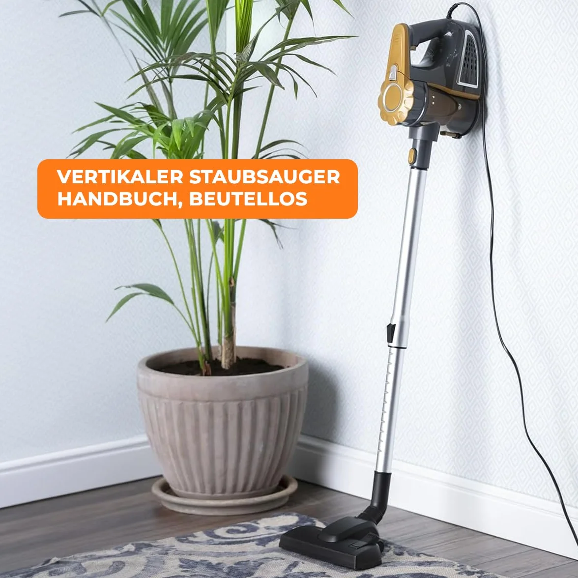 Markt24 Odkurzacz pionowy bez worka 800 W, kablowy napęd, 3 akcesoria, ochrona przed przegrzaniem, teleskopowy wąż, zmywalny pojemnik, filtr plastikowy, 1,5 l