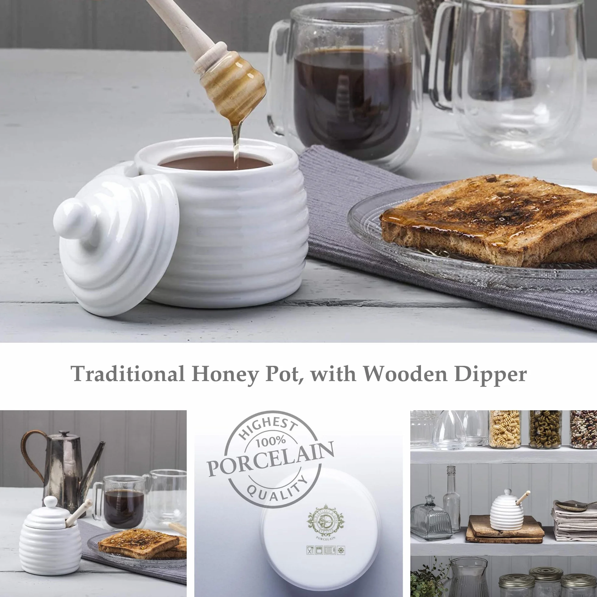 WM Bartleet & Sons 1750 T260 tradycyjna porcelana dzbanek na miód z drewna bukowego 11 cm – biały
