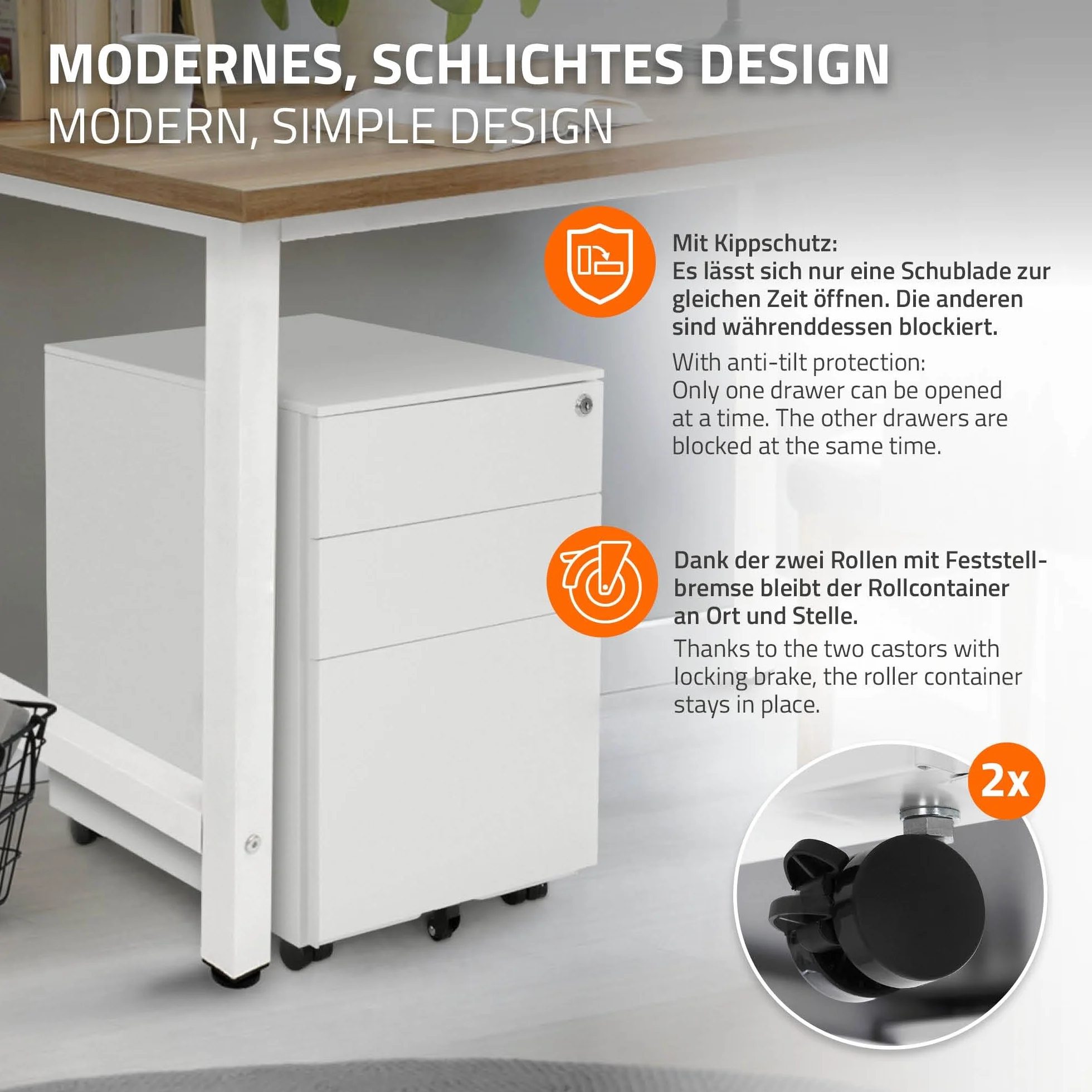 ML-Design Zestaw 2 metalowych kontenerów mobilnych z 3 szufladami 39x50x56 cm stalowy szafka biurowa zamykana