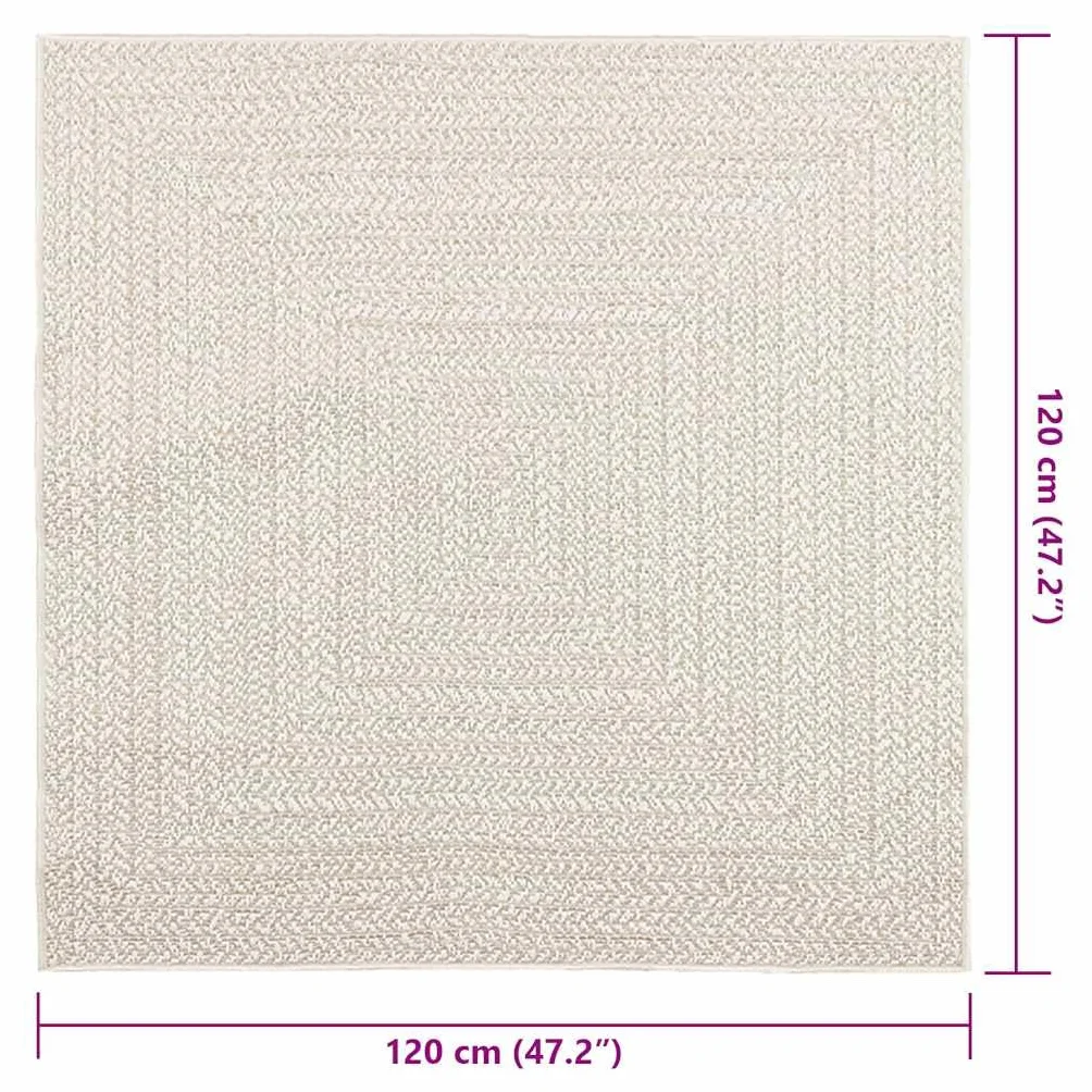 Dywan ZIZUR kremowy, 120 x 120 cm, o wyglądzie juty, do użytku wewnątrz i na zewnątrz, odporny na promieniowanie UV, łatwy w pielęgnacji polipropylen, na taras, balkon, do salonu, sypialni