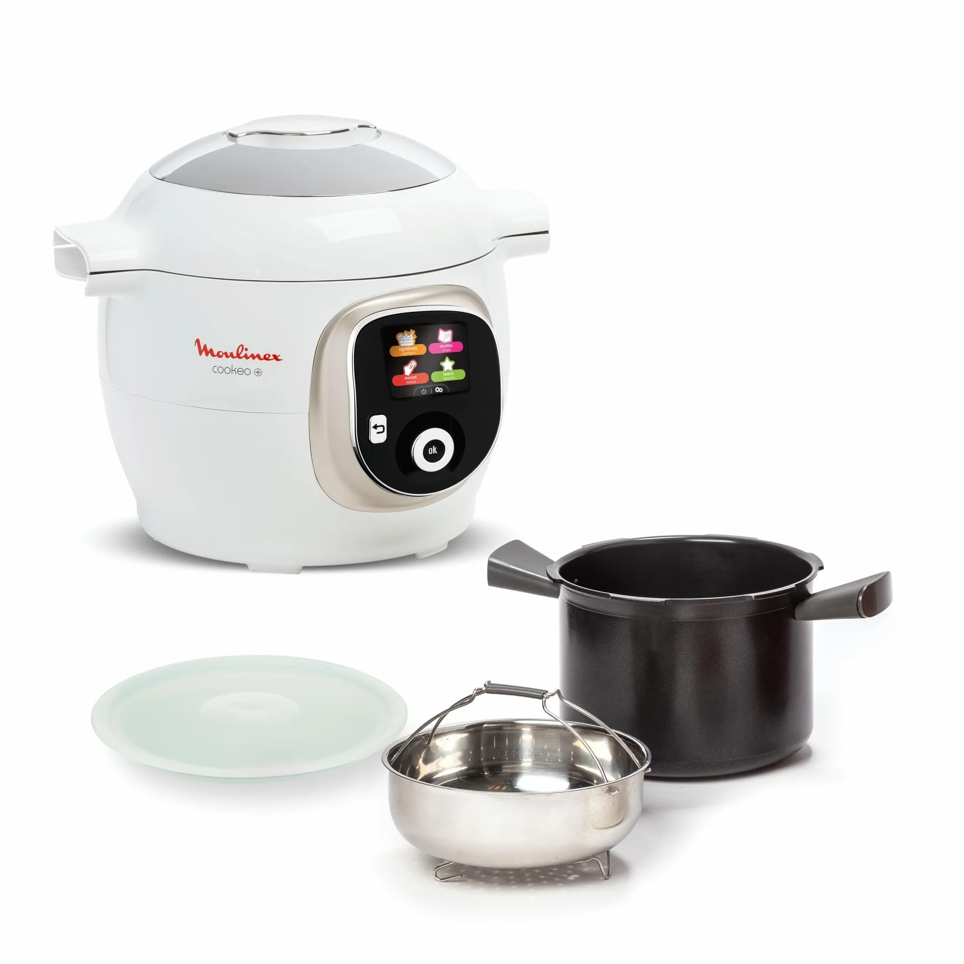 Moulinex, Cookeo Inteligentny multicooker 6L, 150 wbudowanych przepisów, gotowanie bez nadzoru, intuicyjny ekran, instrukcja gotowania, aplikacja MyMoulinex, 1600 W, biały, 15 lat, możliwość naprawy