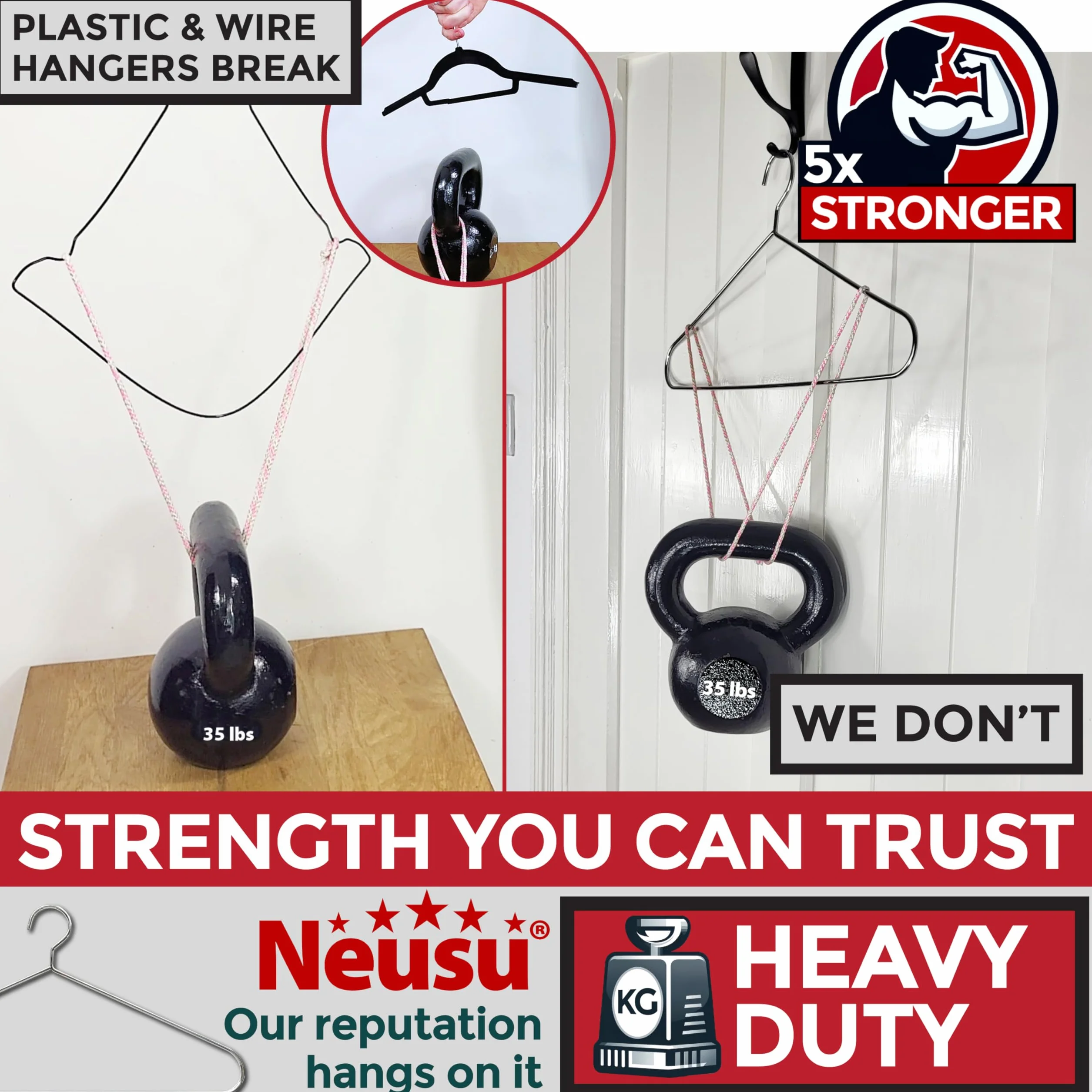 Neusu Mocne wieszaki na ubrania (10) - 5 mm metalowe używane przez hotele premium