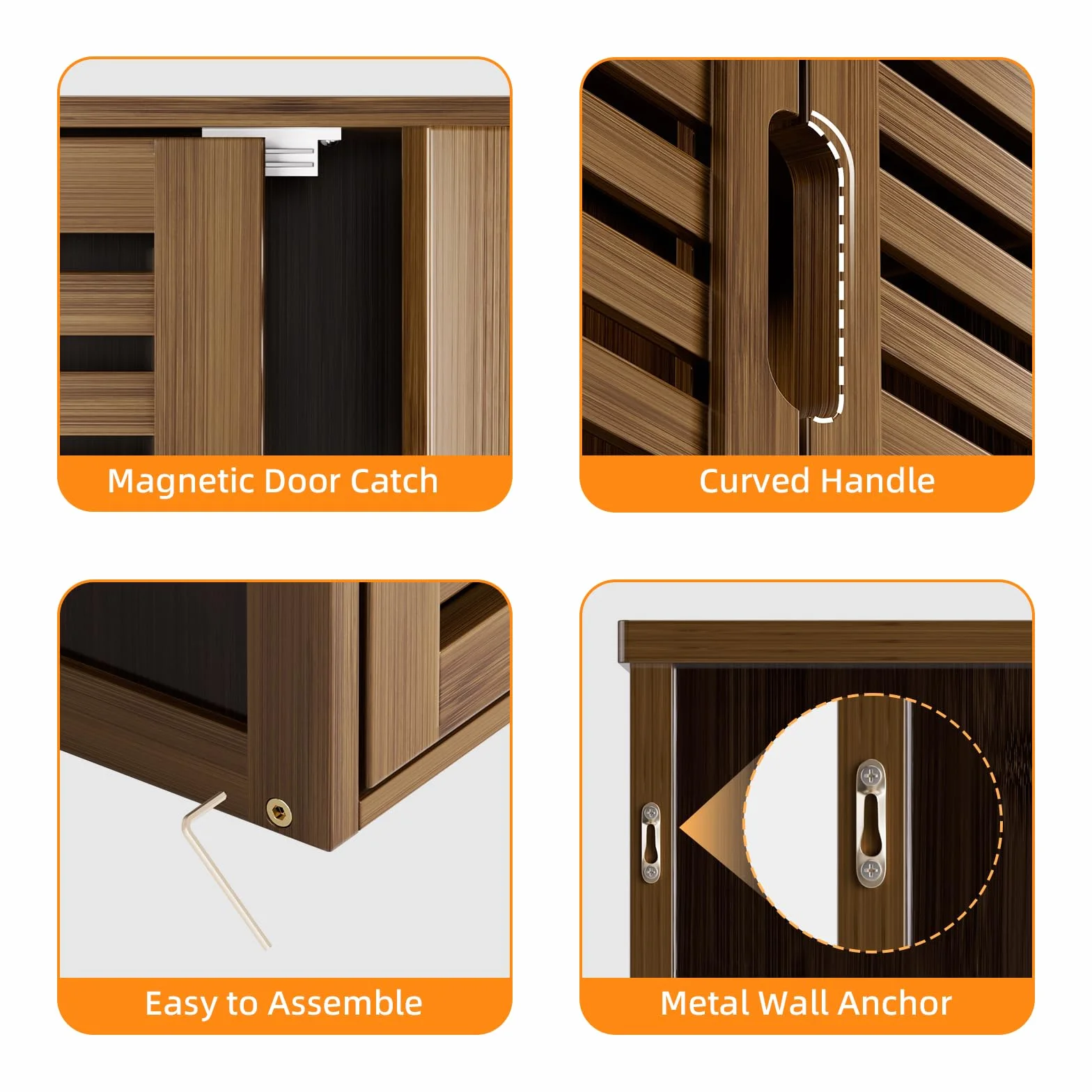 HITNET Bathroom Cabinet, Bamboo Hanging Medicine Cabinet, Space Saving Storage Organizer Over the Toilet with 2 Doors and Adjustable Shelf, Walnut