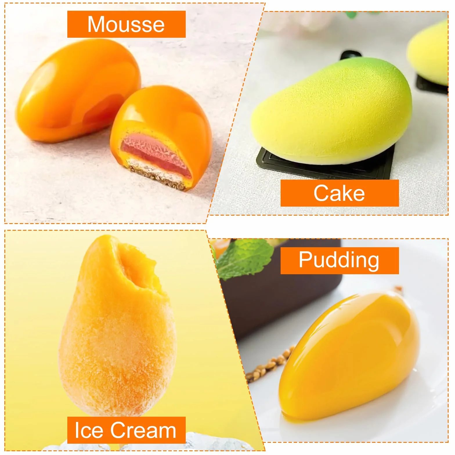 Silikonowa forma do mango z 6 otworami do pieczenia masy cukrowej, 3D, silikonowa forma do deseru, czekolady, musu, puddingu, wypieków