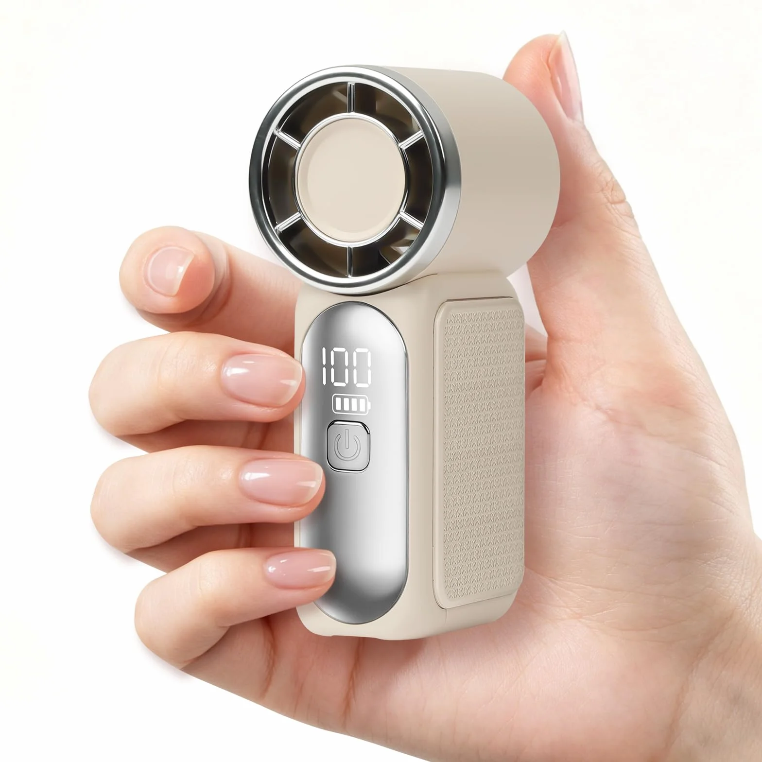 AUAUY Przenośny wentylator ręczny, USB mini wentylator z 6 poziomami prędkości, wydajny, ręczny wentylator z wyświetlaczem LED, mały, ręczny do podróży, biura, na zewnątrz, do makijażu (biały)