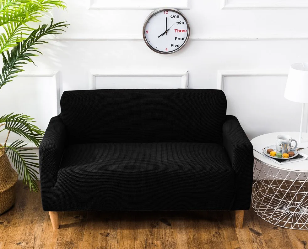 Grube pokrowce na sofę 1 2-3-4-osobowa żakardowa sofa pokrowiec antypoślizgowy łatwe dopasowanie dziewiarski poliester spandex tkanina stretch wszystkie pory roku ochraniacz na kanapę (2-osobowa: 140-185 cm, czarny)