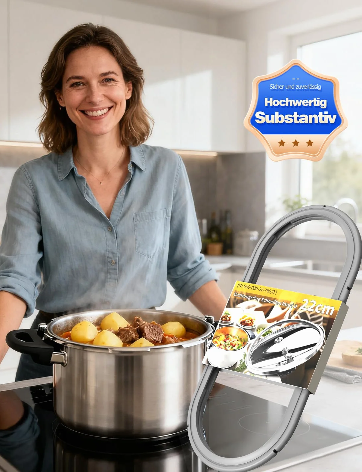 Mellbree Pierścień uszczelniający 22 cm do Fissler | 600-000-22-795/0 – uszczelka zapasowa do naczyń ciśnieniowych Fissler Vitaquick, Vitavit Comfort/Premium/Edition, wyprodukowane po 2010 roku (2