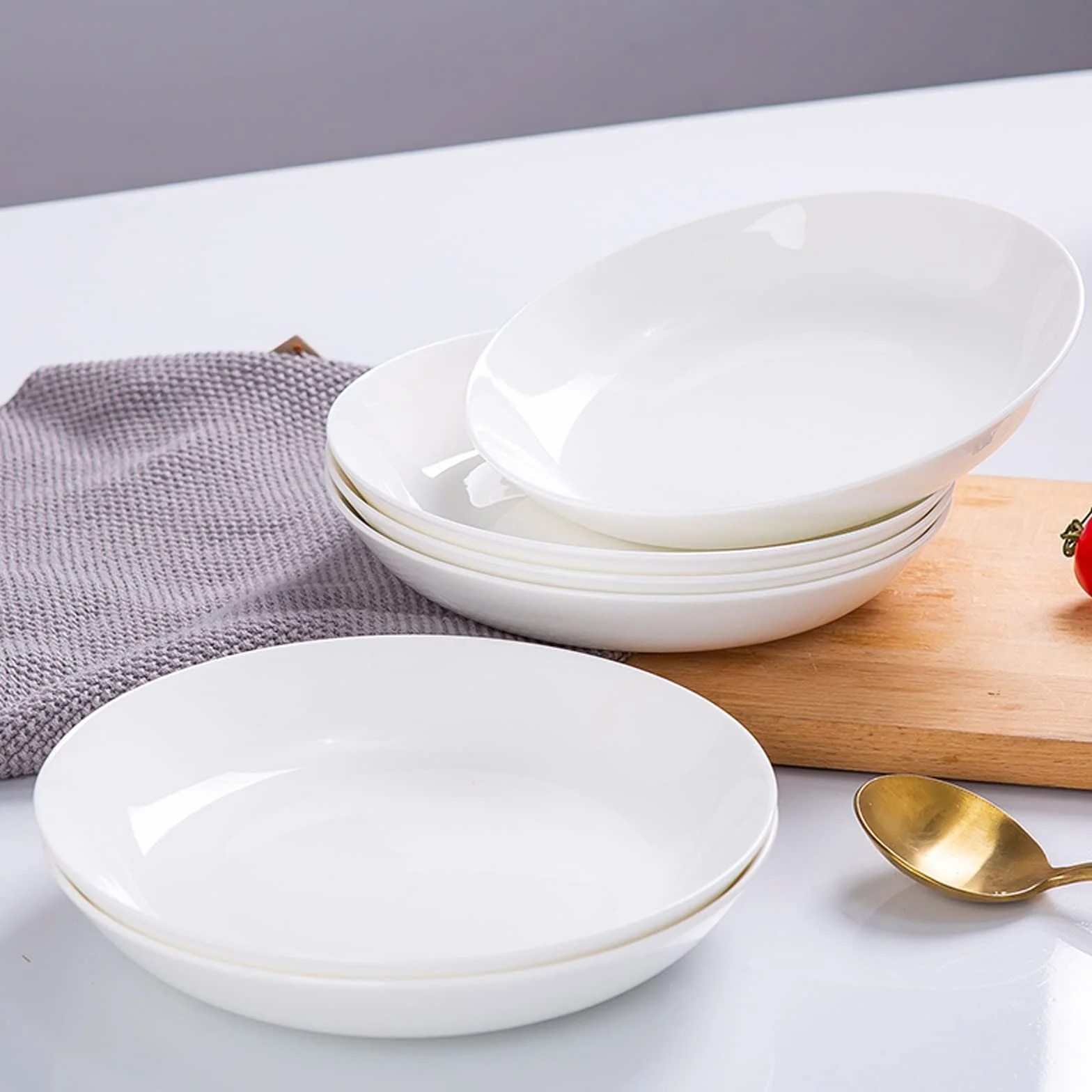 Talerz obiadowy, talerze na przystawki z porcelany kostnej, porcelanowe talerze obiadowe, talerze deserowe lub sałatkowe, okrągłe zestawy zastawy stołowej, bezołowiowe, miski do sałatek z makaronu,