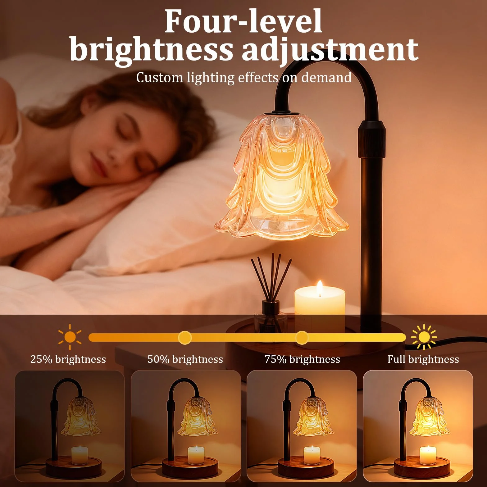 Lampa podgrzewacz do świec, Candle Warmer z timerem i ściemniaczem, 4-stopniowo ściemniana, regulowana wysokość, lampa zapachowa do olejków eterycznych, do domu, sypialni, dekoracji, bez lampy