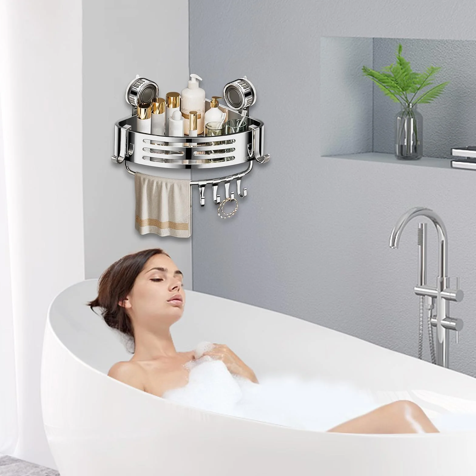 Półka narożna z przyssawką zajmuje mało miejsca pod prysznic, do łazienki, pralni, garażu, salonu i toalety, uchwyt na płyn do mycia rąk, trwały i łatwy w instalacji
