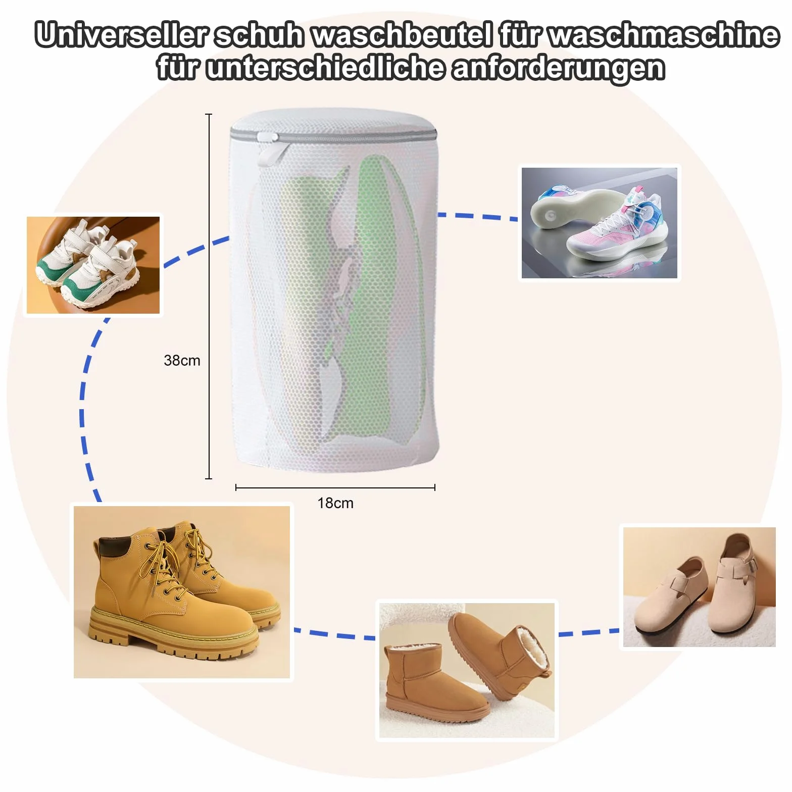 2 worki do prania butów, białe, wyściełane siatki, do butów typu sneaker, worek na pranie z siateczki, worek na pranie wielokrotnego użytku, z niewidocznym zamkiem błyskawicznym