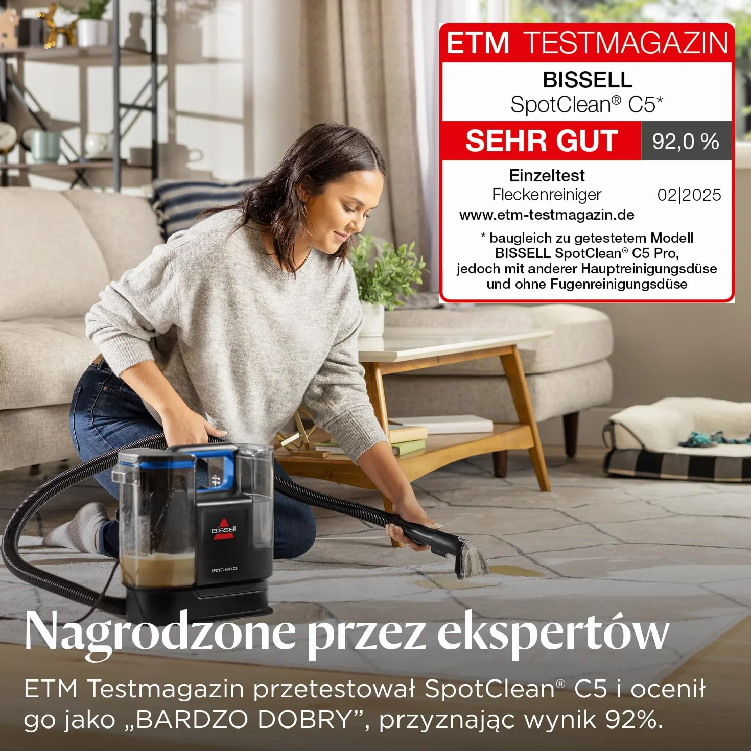 BISSELL SpotClean C5, Odkurzacz Piorący do Tapicerki, Odkurzacz do Dywanów z Systemem Triple Action, Lekka Odkurzacz do Prania Dywanów, Tapicerki, Samochodów, Kanapy i Innych, Mocny Silnik 400W, 3861N