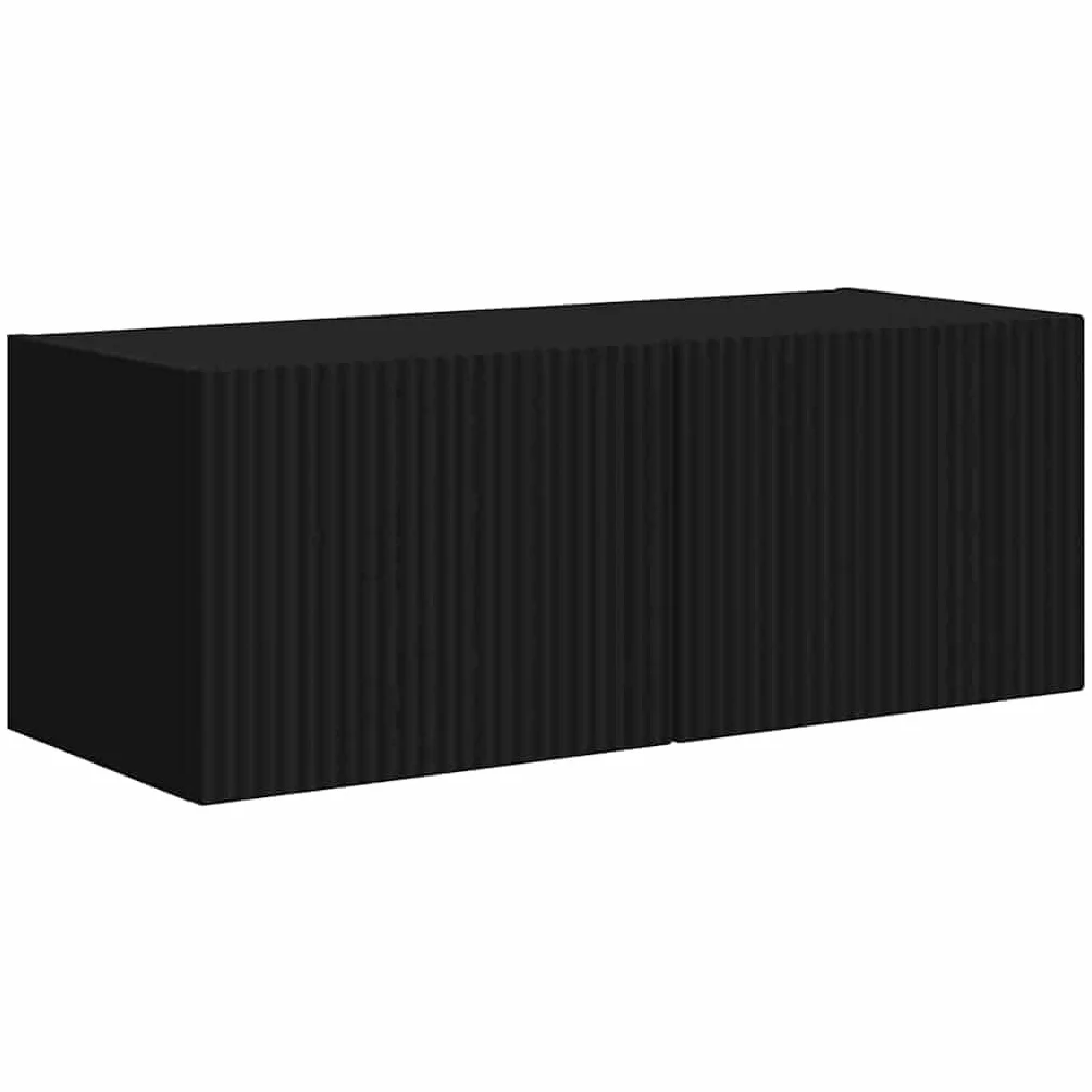 Szafka ścienna pod telewizor, zestaw 2 sztuk, czarna, 60 x 31 x 29,5 cm, materiał drewnopochodny, nowoczesne regały z drzwiami uchylnymi 90°, uniwersalny stojak pod telewizor do salonu