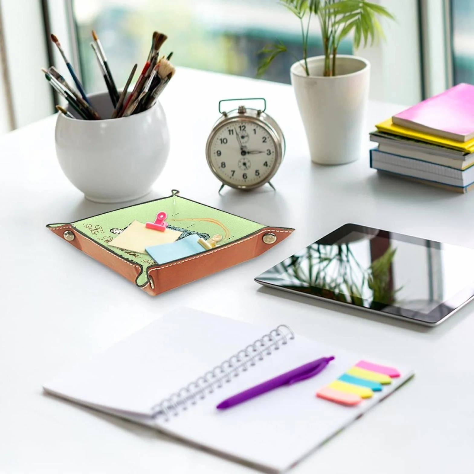 Skórzana taca na kamerdyner organizer przy łóżku biurko płyta do przechowywania Catchall Turtle Travel Design