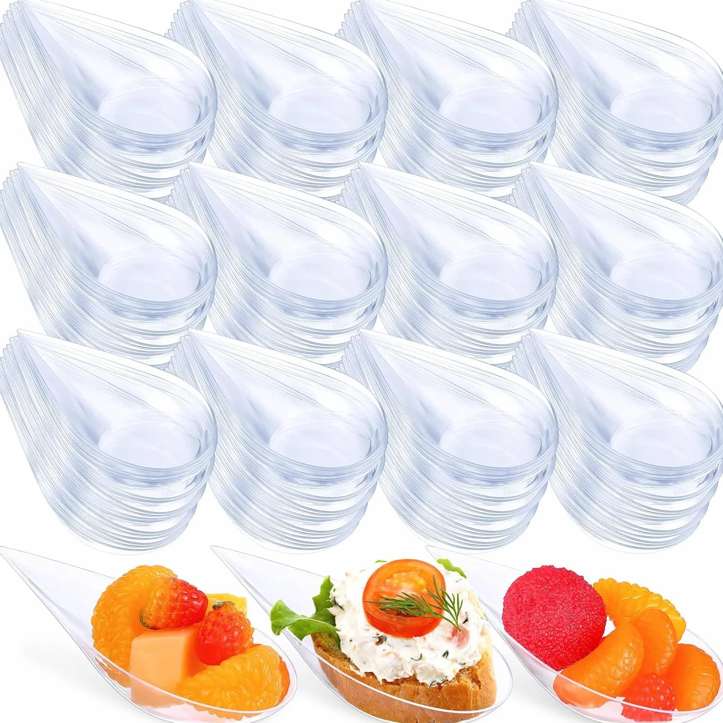 PIQIUQIU 100 sztuk przezroczystych miseczek deserowych z plastiku (10x5 cm) – kroplowe talerzyki do serwowania na przekąski, parfe i degustację, wielokrotnego użytku, do gastronomii, imprez i