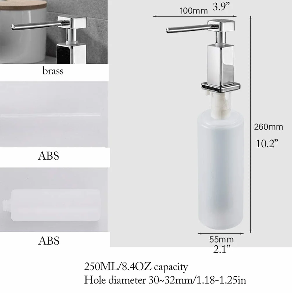 Dozownik mydła w kuchni, mosiężny blat, pompa dozująca balsam do naczyń w płynie 250 ML / 8.4 uncji Butelka na mydło Wbudowana ręczna pompa do zlewozmywaka Dozowniki mydła