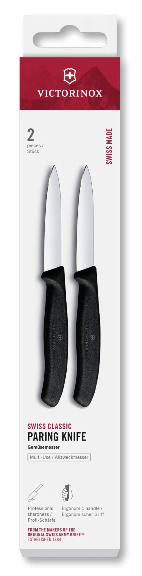 Victorinox Swiss Classic 2-częściowy zestaw noży do warzyw i warzyw, bardzo ostre ostrze, proste ostrze do precyzyjnego cięcia, 8 cm, stal nierdzewna, czarny