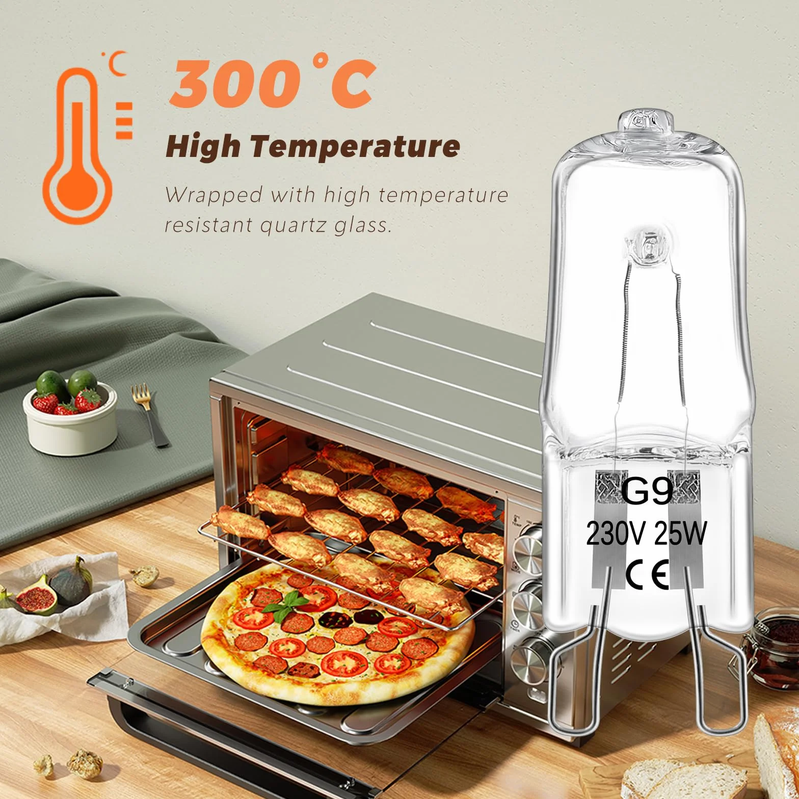 Żarówka halogenowa G9 25 W 300 stopni, 230 V, ściemnialna żarówka halogenowa ciepła biel 2800 K, 300 lm, G9 lampy halogenowe do piekarnika, kuchenki mikrofalowej, sufitowej, oświetlenia szafy, zestaw