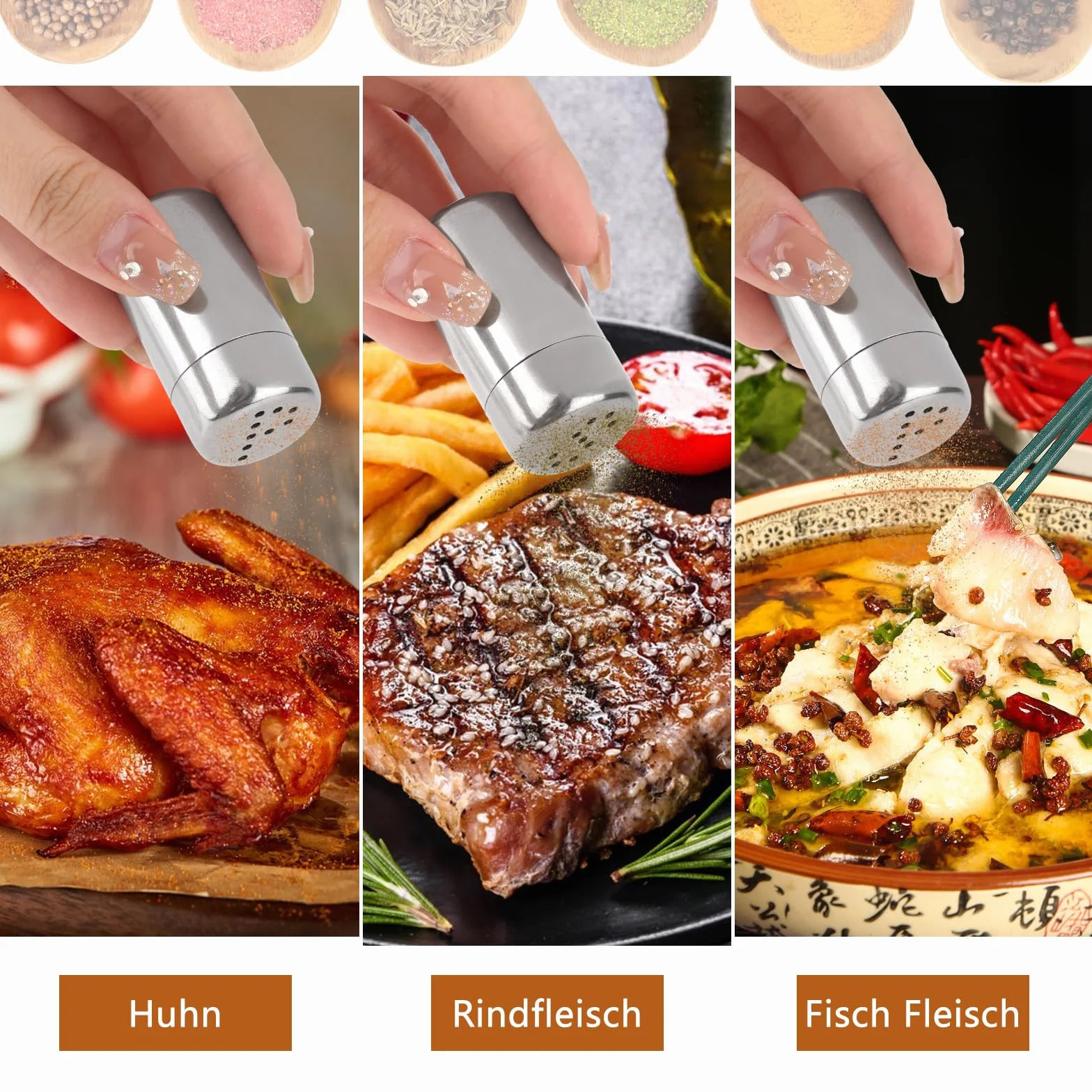 4 mini solniczki, 5 ml, stali nierdzewnej, z pokrywką, do przypraw, na kemping, grillowanie i domowe użycie