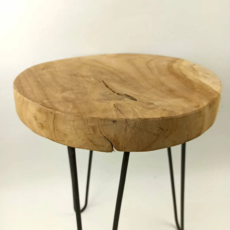 Taboret drewno tekowe stalowy 30 x 30 x 42 cm