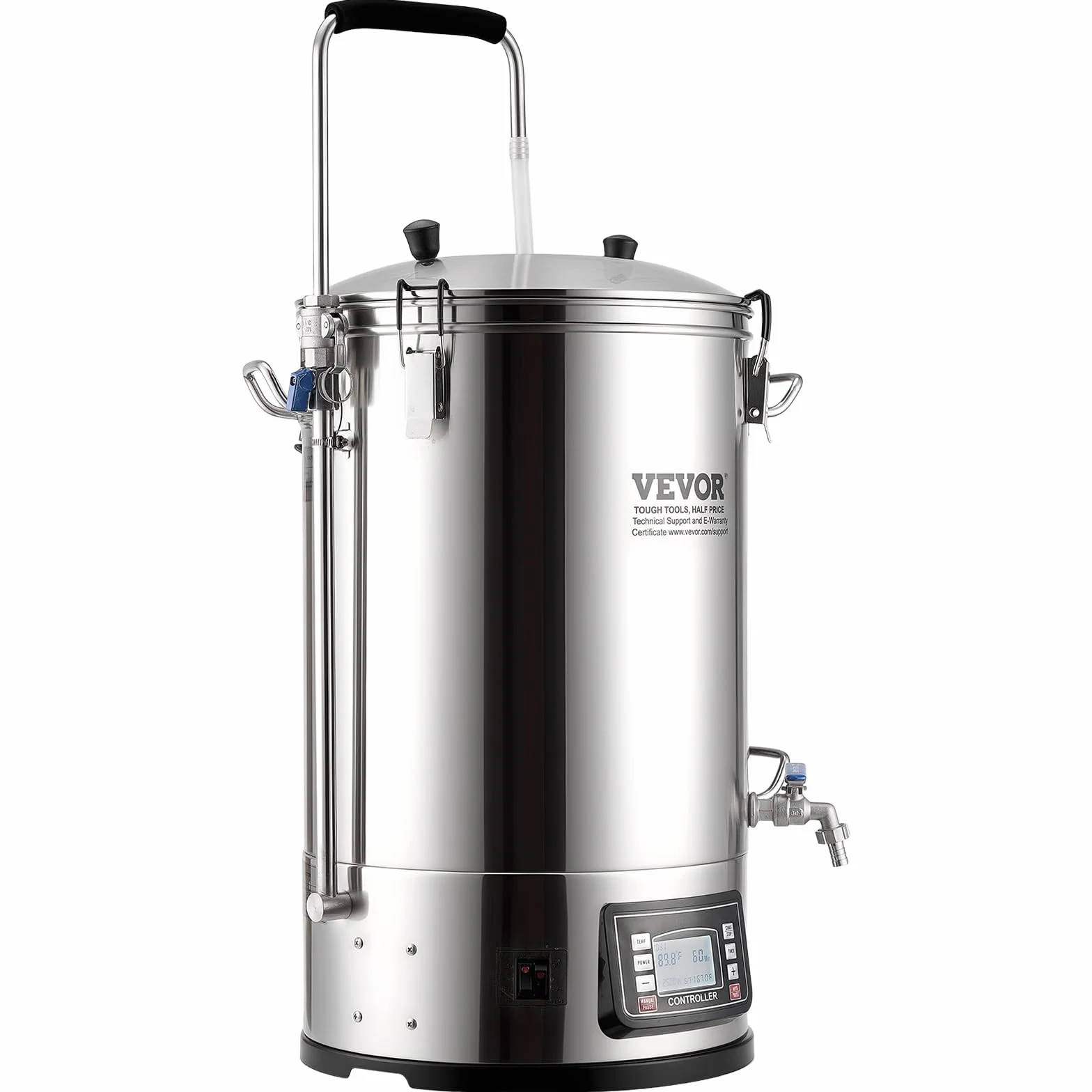 Vevor Electric Brewing System 8 Gal Home Beer Brewer Auto/Manual Garnek do Produkcji Piwa, Srebrny, 35 litrów