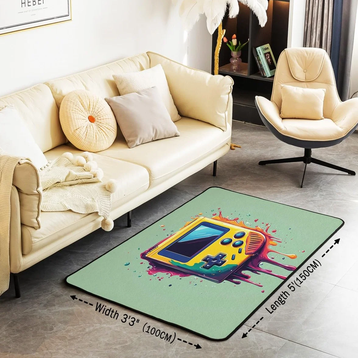 Loussiesd Dywan do salonu dla graczy, 100 x 150 cm, gamingowy dywan akcentujący dla chłopców, dziewcząt, nastolatków, nowoczesny kontroler konsoli do gier, wewnętrzna mata podłogowa, joystick,