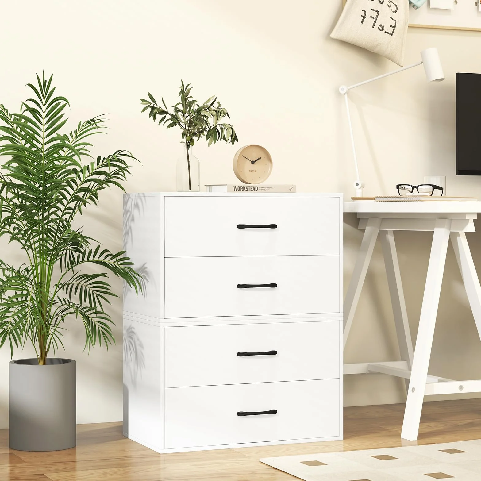 COSTWAY Komoda z 2 szufladami, szafka drewniana do przechowywania 60 x 34 x 38 cm biała