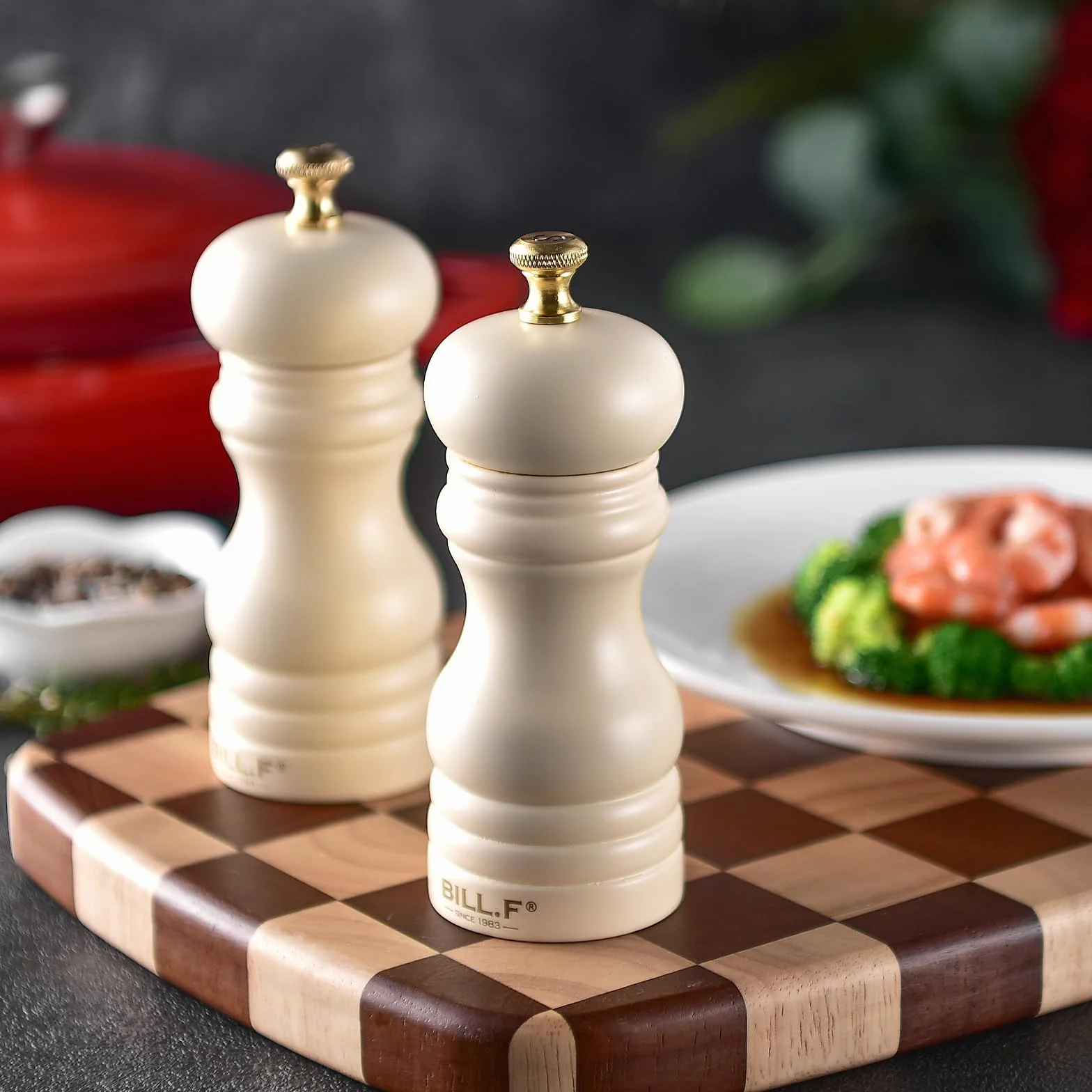 Bill.F Zestaw 2 ręcznych młynków do soli i pieprzu 15 cm ceramiczny regulowany