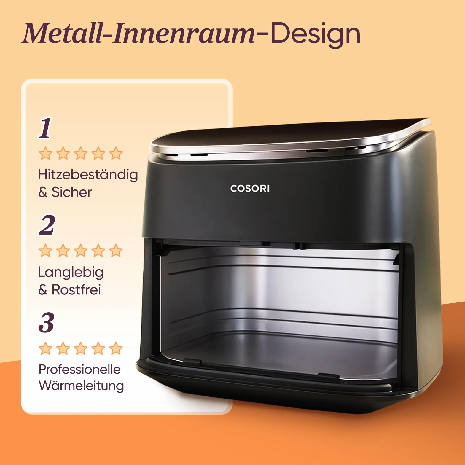 COSORI Frytkownica beztłuszczowa 9-w-1, Air Fryer XXL 6 l. Cichy silnik DC (5 prędkości), grill, pieczenie, fermentacja, suszenie, rozmrażanie, 87 przepisów, do 64% oszczędności energii