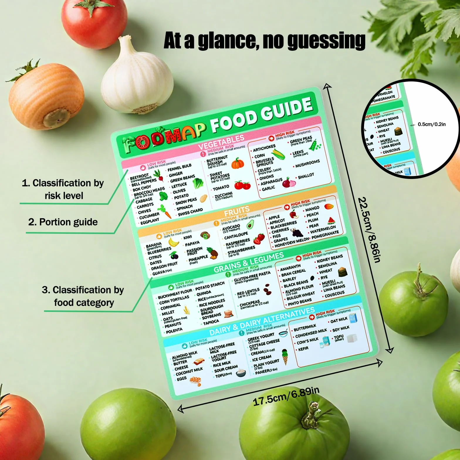Gosknor Wykres FODMAP Magnes na Lodówkę, Przewodnik Żywieniowy Lista Posiłków dla Zdrowia Jelit Arkusz Ściągawek dla Osób z Niską Zawartością FODMAP Wykres Diety IBS Plakat Temat Zdrowego Odżywiania