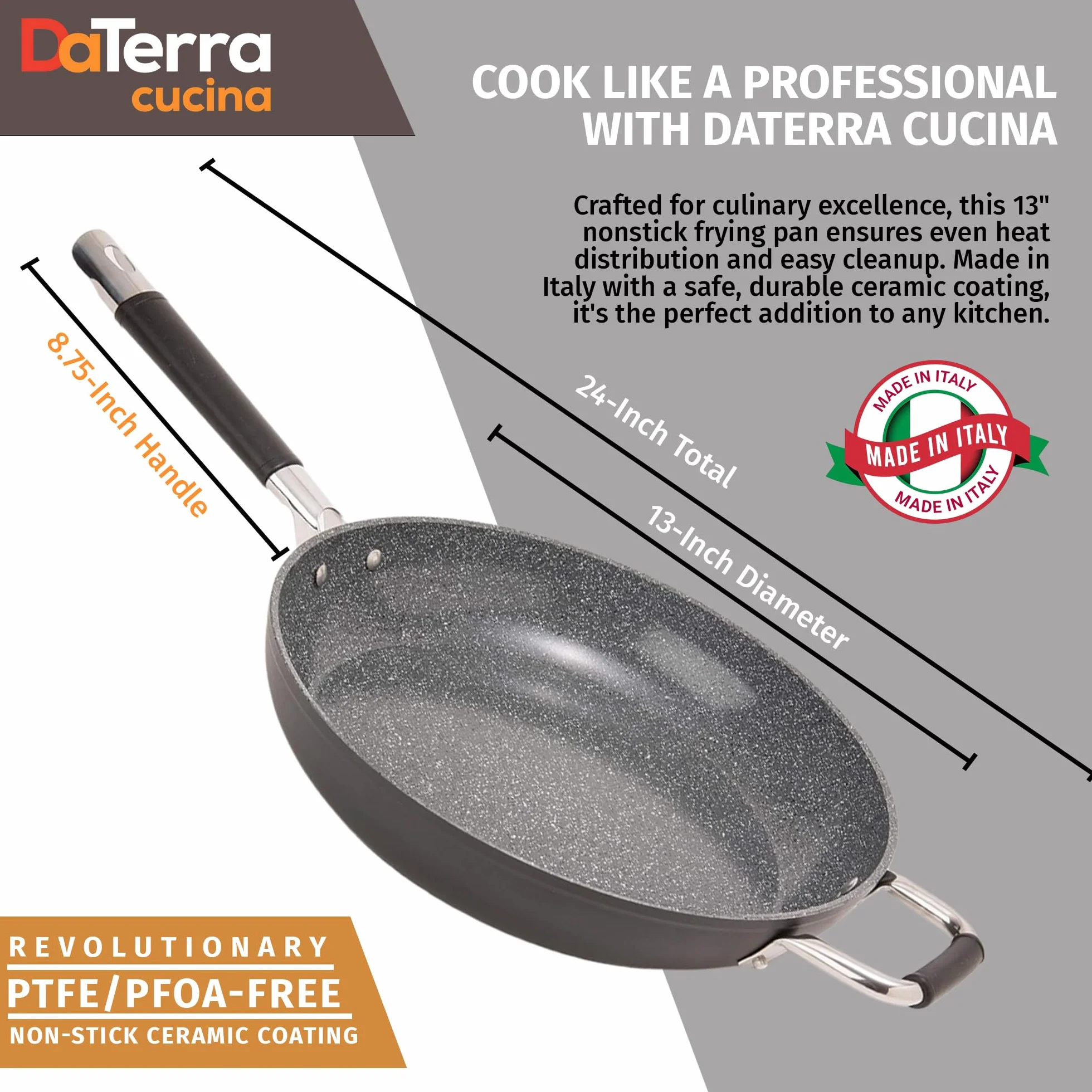 DaTerra Cucina 33 cm nieprzywierająca ceramiczna patelnia - wyprodukowana we Włoszech - nadaje się do piekarnika - odporne na wysokie temperatury naczynia nieprzywierające - wolne od PTFE, kadmu