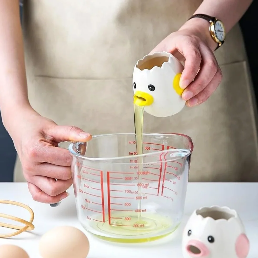 Gadżet kuchenny do oddzielania żółtek – ceramiczny separator do jajek, separator jaj, pisklęta, zabawny do kuchni, piekarni (żółty)