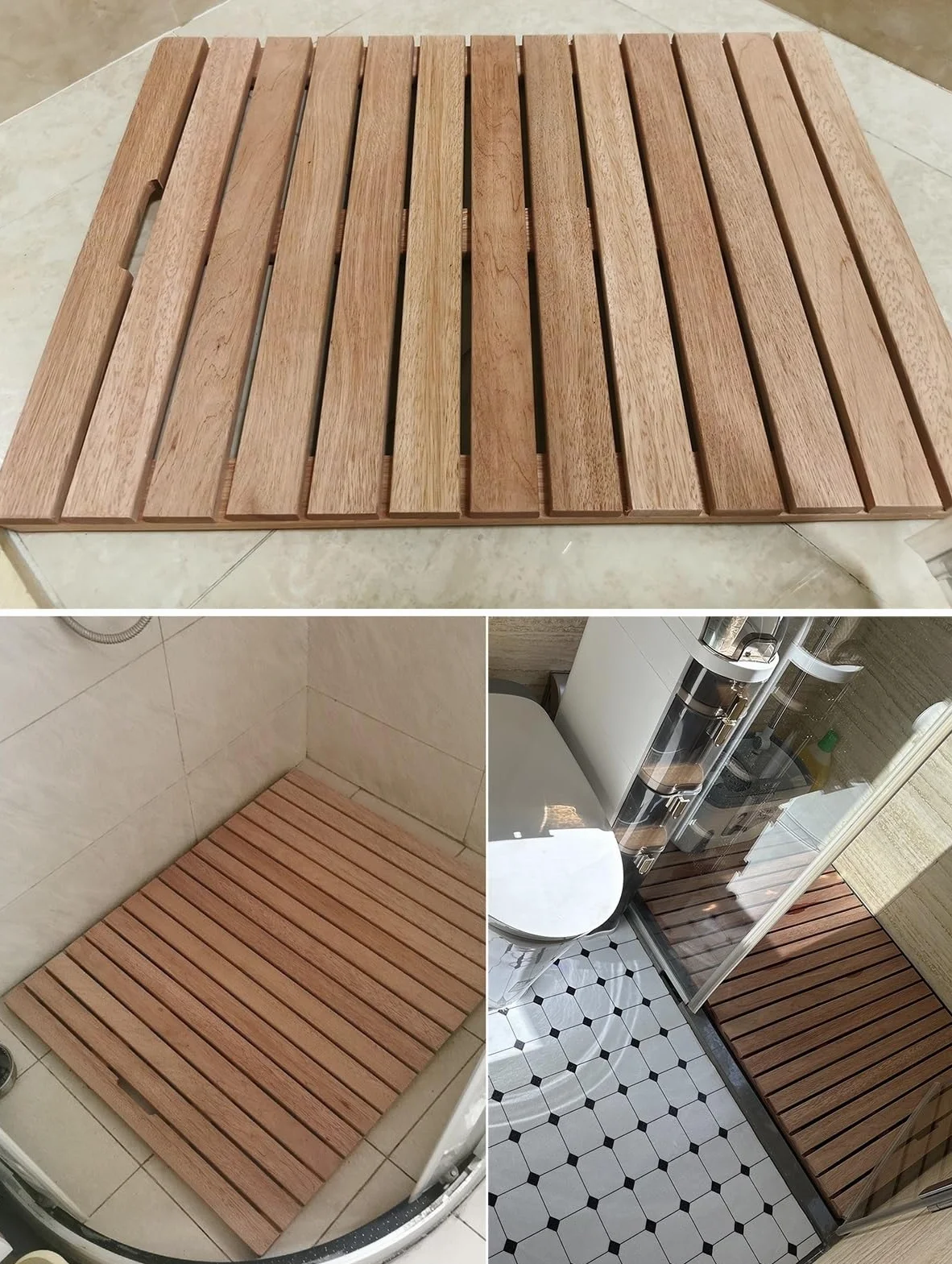 Drewniana Mata Łazienkowa (podest) Z Antypoślizgowymi Gumowymi Nóżkami | Mata Pod Prysznic Lub Do Wanny Z Litego Drewna – Luksusowa Mata Typu Spa, Idealna Do Niewielkich Przestrzeni